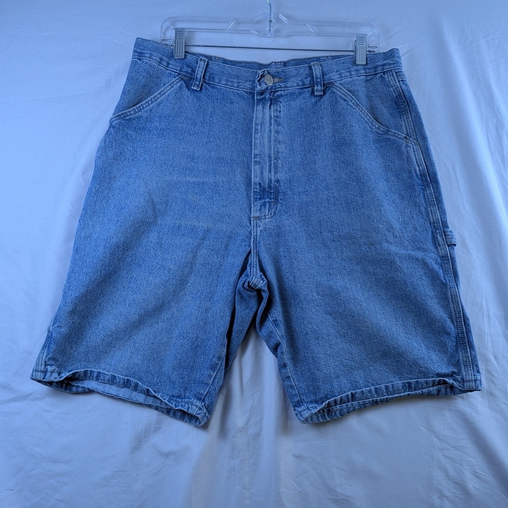 Wrangler‎ Carpenter Denim Shorts Mens 34 Light Wash Blue Hammer Loop Utility